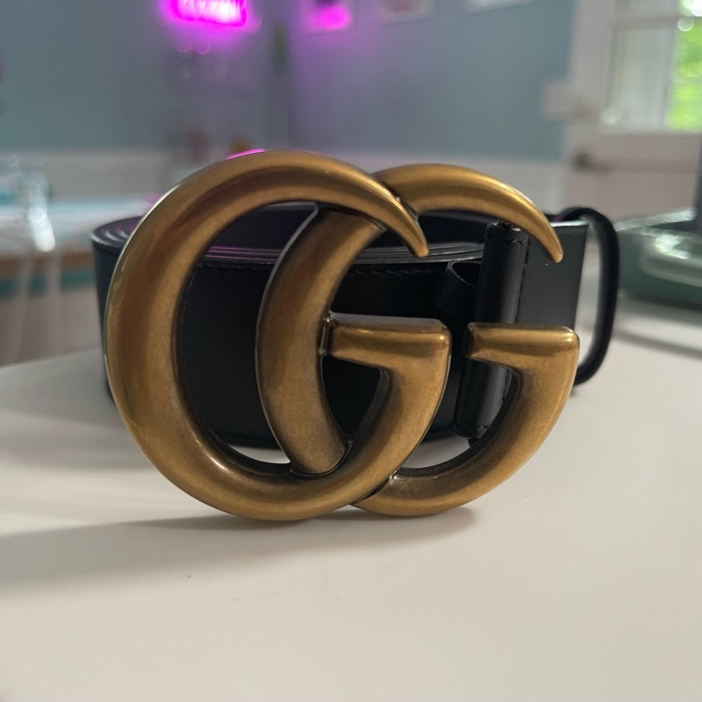 Double G Black Leather Gucci Belt